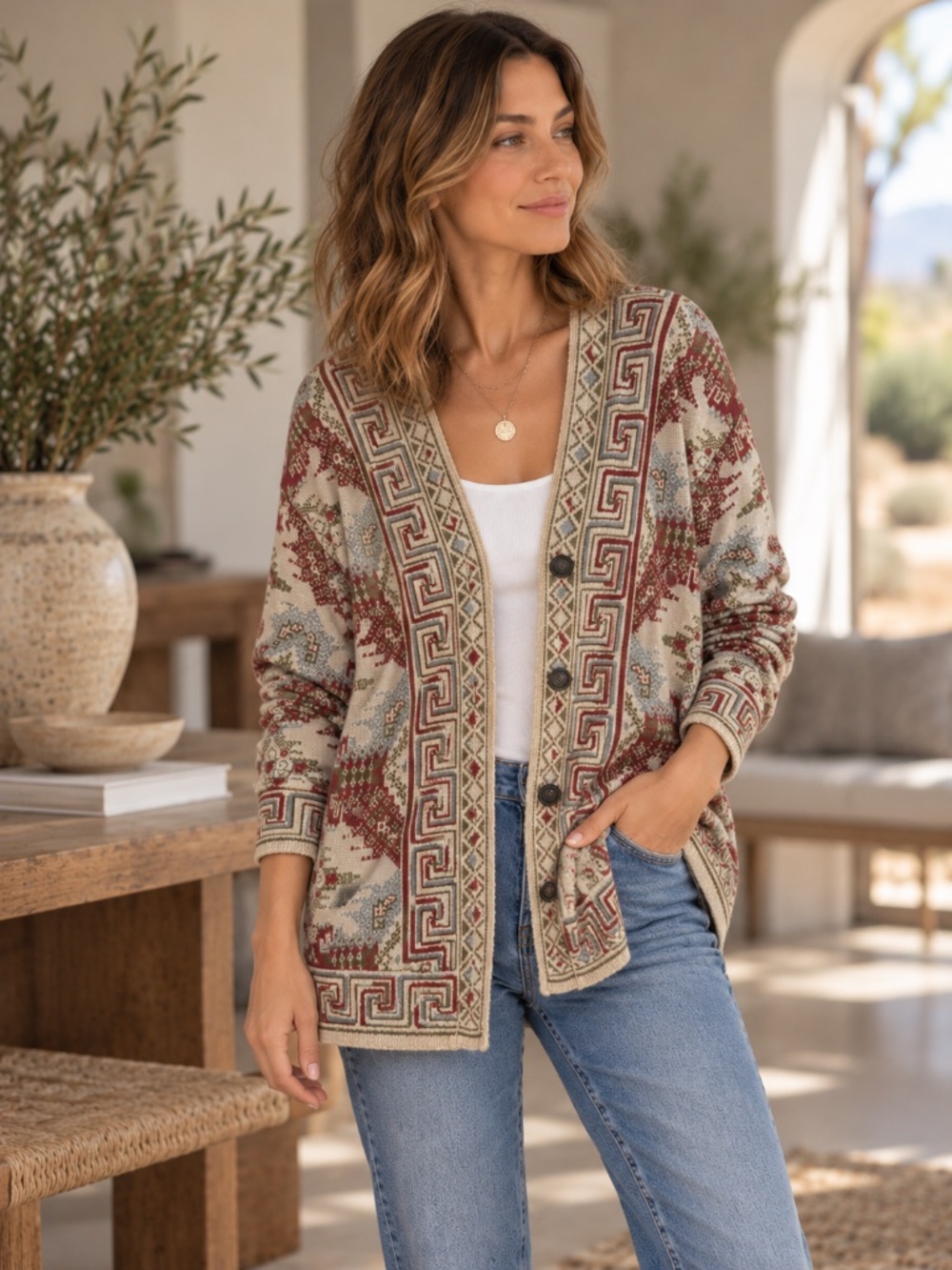 Vintage Tandem Wool Tapestry Cardigan Sweater Geometric EU 36 Germany